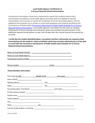 Document preview: Local Health Agency's Certification of in Process Required School Immunizations - Connecticut