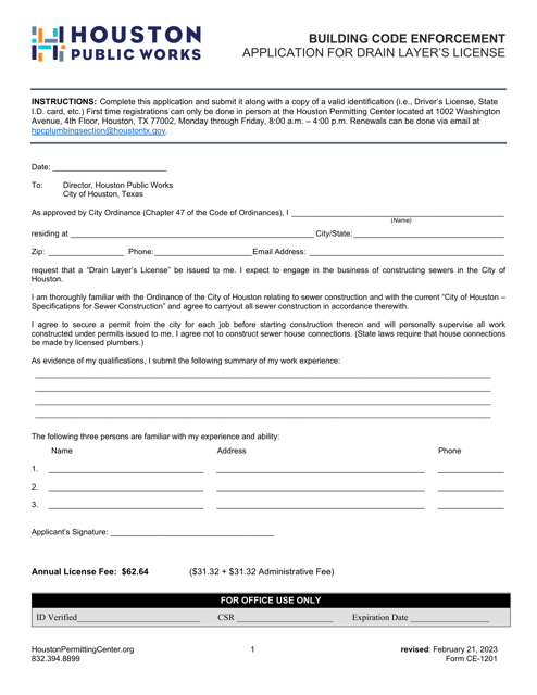 Form CE-1201  Printable Pdf