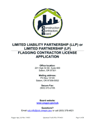 Flagging Contractor License Application for Limited Liability Partnership (LLP ) or Limited Partnership (Lp) - Oregon