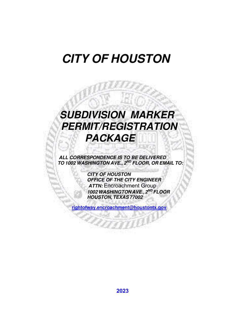 Subdivision Marker Application Form - City of Houston, Texas, Page 1