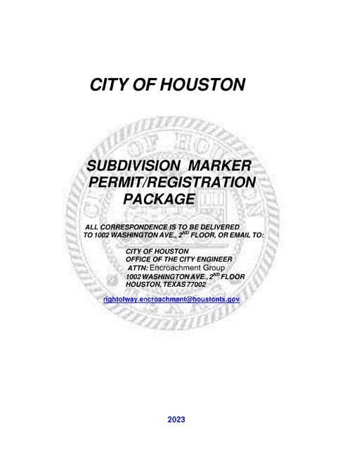 Subdivision Marker Application Form - City of Houston, Texas