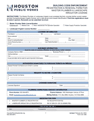 Document preview: Form CE-1390 Registration & Renewal Form for Master Plumber & Landscape Irrigator License - City of Houston, Texas