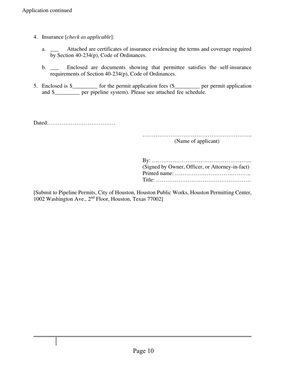 City of Houston, Texas Pipeline Street Crossing Permit Application ...