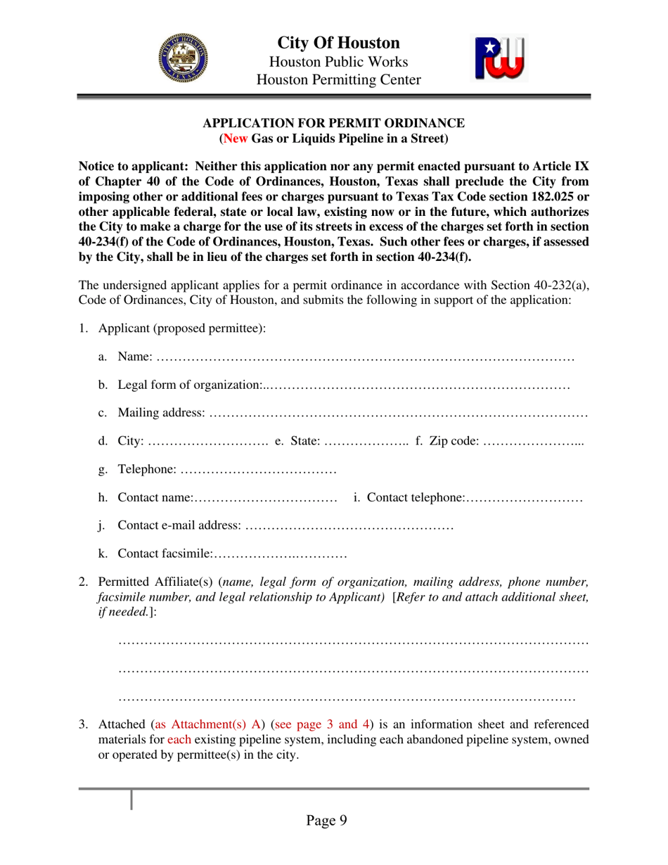 Pipeline Street Crossing Permit Application Package - City of Houston, Texas, Page 9