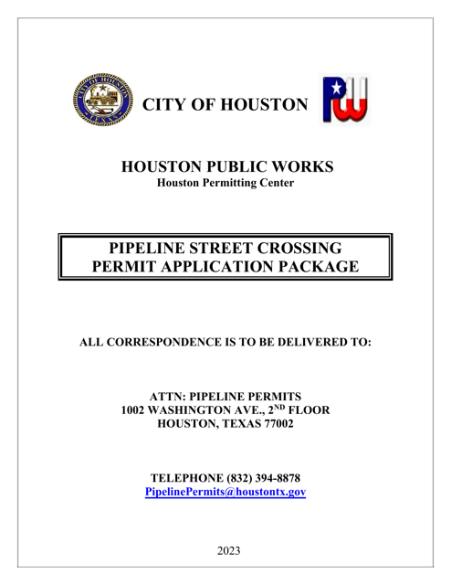 Pipeline Street Crossing Permit Application Package - City of Houston, Texas Download Pdf