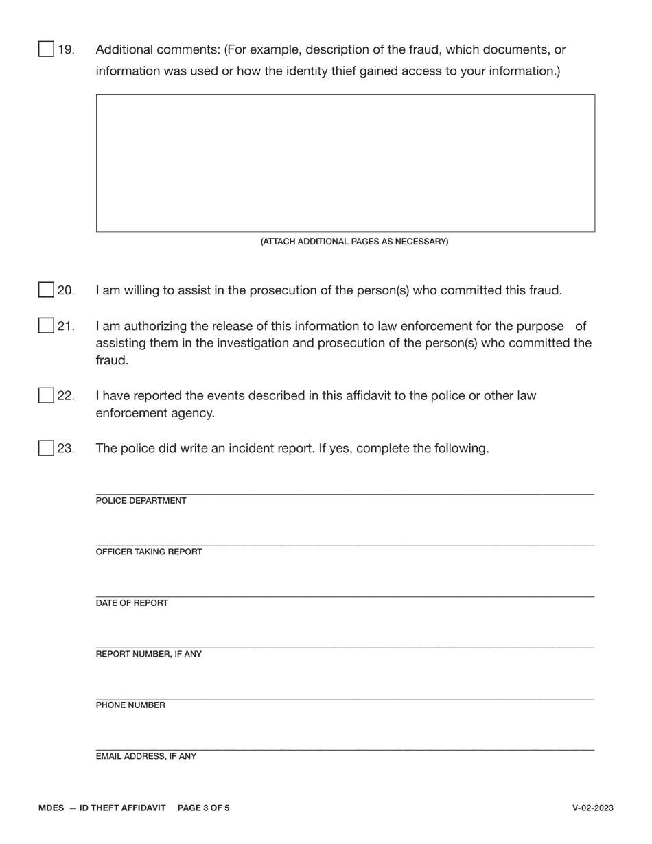 Id Theft Affidavit - Mississippi, Page 3