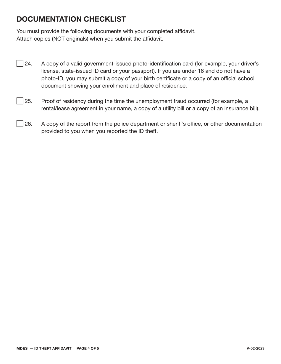 Id Theft Affidavit - Mississippi, Page 4