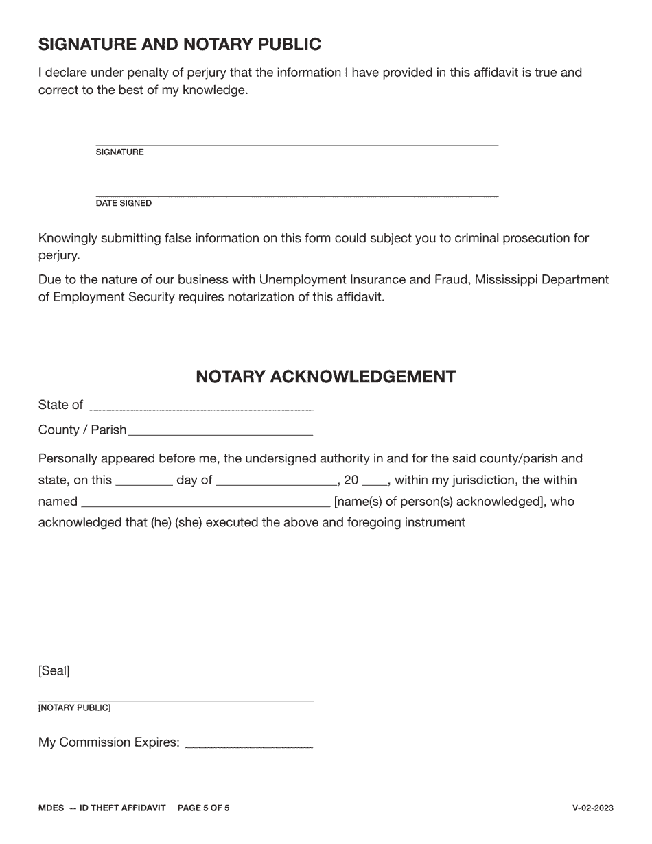 Id Theft Affidavit - Mississippi, Page 5
