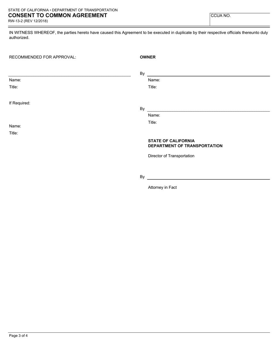 Form RW-1302 Consent to Common Use Agreement - California, Page 3