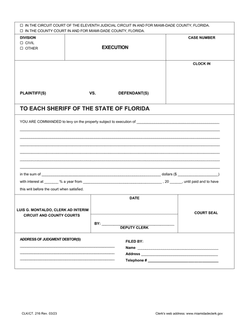 Form CLK/CT.216  Printable Pdf