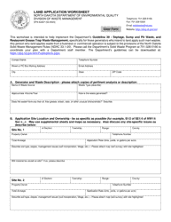 Form SFN62287 Land Application Worksheet - North Dakota