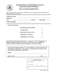 Document preview: Form RCP-7 Health Physics Registration - Radiation Control Program - North Dakota