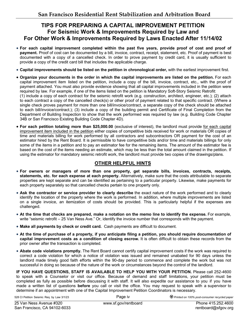 Form 528 Capital Improvement Petition: Seismic and Other Work Required by Law - City and County of San Francisco, California, Page 4