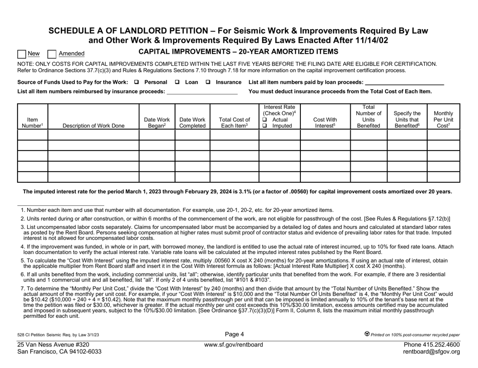Form 528 Capital Improvement Petition: Seismic and Other Work Required by Law - City and County of San Francisco, California, Page 8