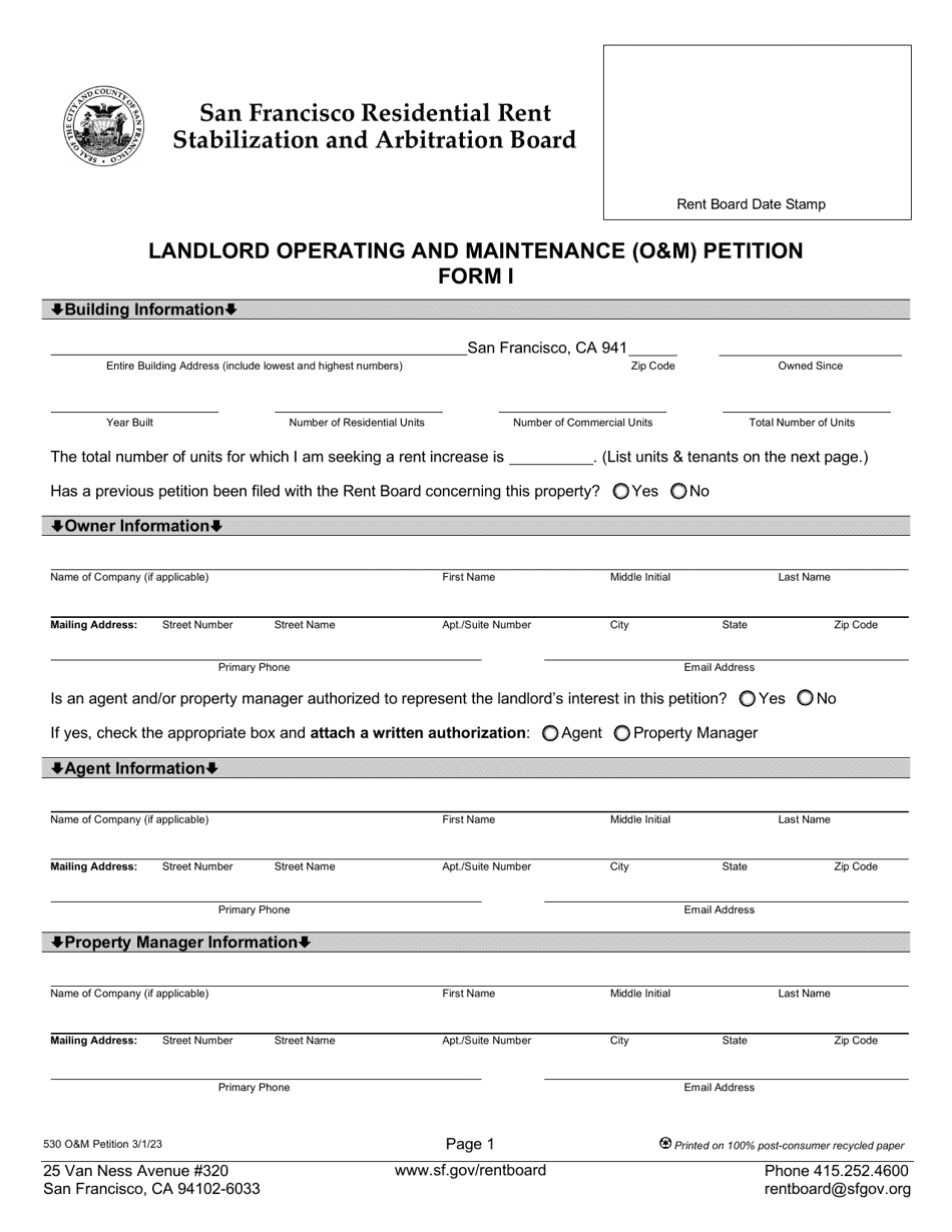 Form 530 Landlord Operating and Maintenance (Om) Petition - City and County of San Francisco, California, Page 4
