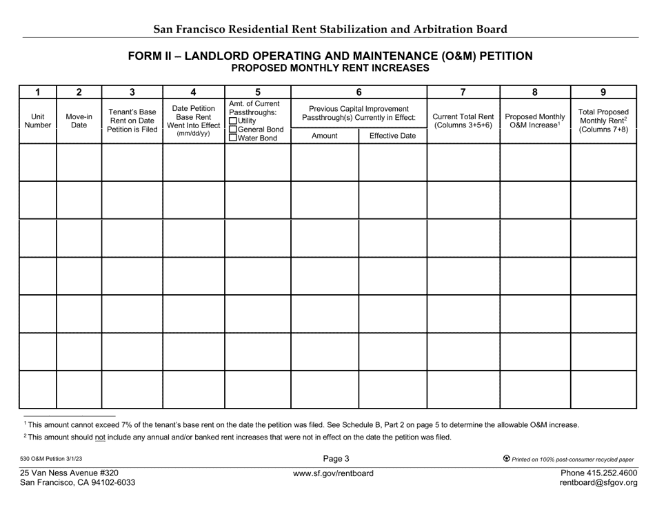 Form 530 Landlord Operating and Maintenance (Om) Petition - City and County of San Francisco, California, Page 6