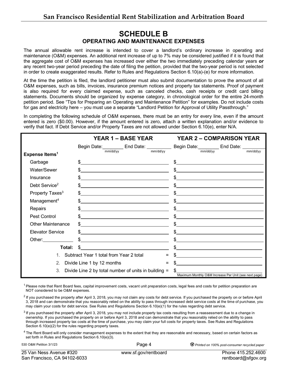 Form 530 Landlord Operating and Maintenance (Om) Petition - City and County of San Francisco, California, Page 7