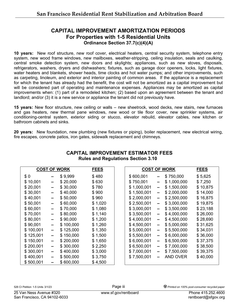 Form 526 Capital Improvement Petition: Properties With 1-5 Residential Units - City and County of San Francisco, California, Page 3