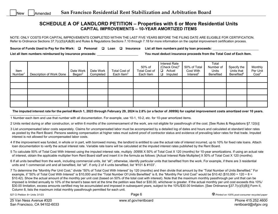 Form 527 Capital Improvement Petition for Properties With 6 or More Residential Units - City and County of San Francisco, California, Page 10
