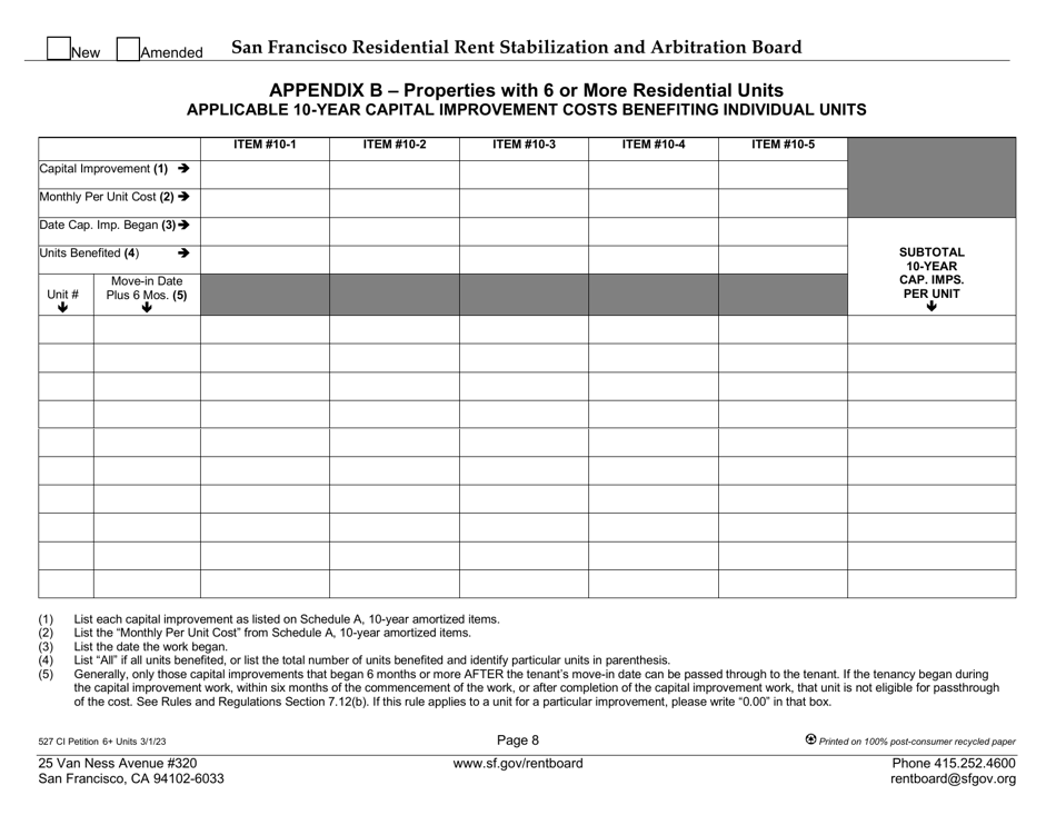 Form 527 Capital Improvement Petition for Properties With 6 or More Residential Units - City and County of San Francisco, California, Page 12