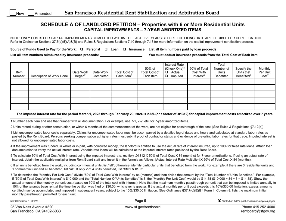 Form 527 Capital Improvement Petition for Properties With 6 or More Residential Units - City and County of San Francisco, California, Page 9