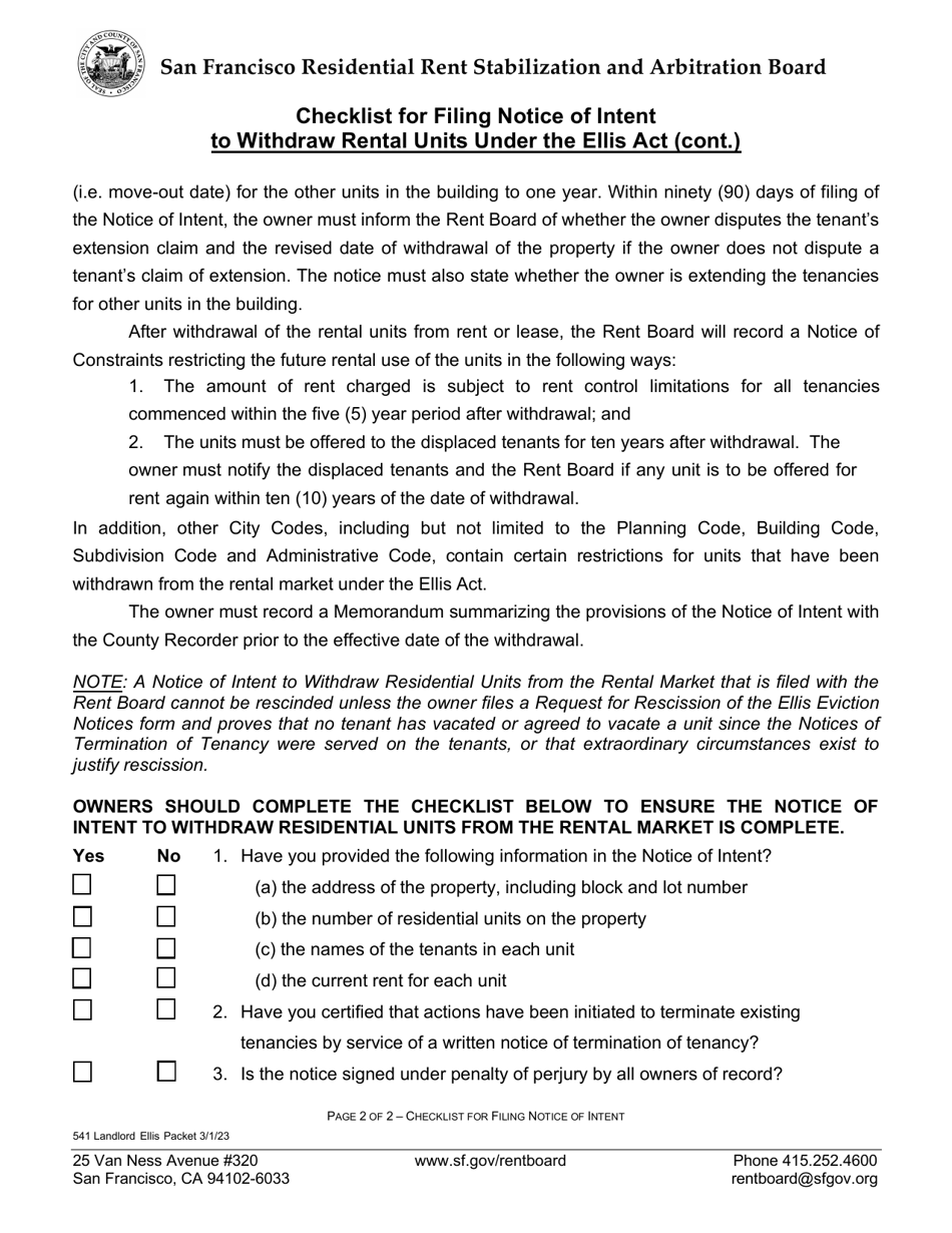Form 541 Ellis Act Forms (Withdrawal of Residential Units From Rental Market) - City and County of San Francisco, California, Page 3
