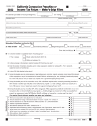 Form FTB100W California Corporation Franchise or Income Tax Return - Water&#039;s-Edge Filers - California