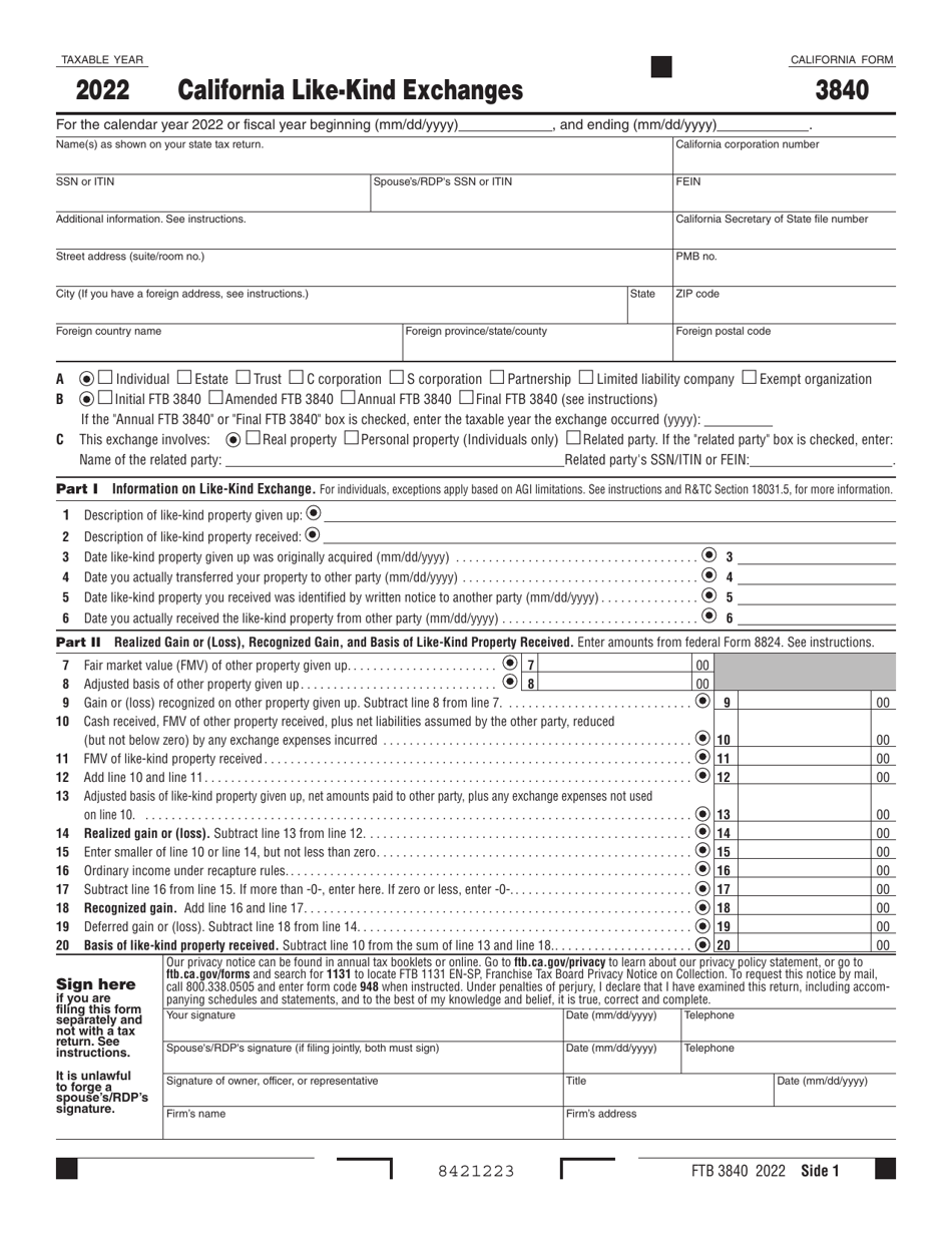 Form FTB3840 - 2022 - Fill Out, Sign Online and Download Fillable PDF ...