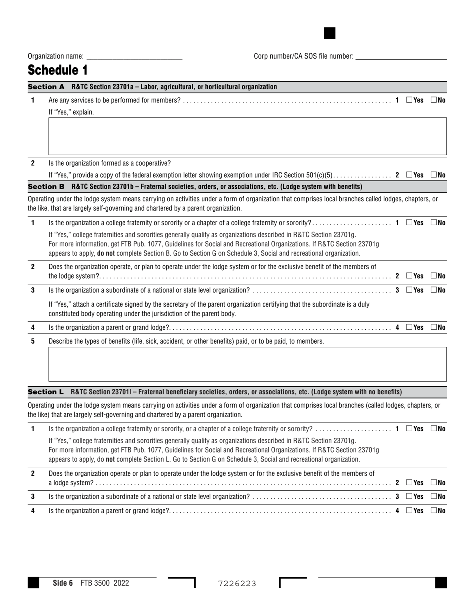 Form FTB3500 Exemption Application - California, Page 6