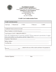 Document preview: Credit Card Authorization Form - Palm Beach County, Florida