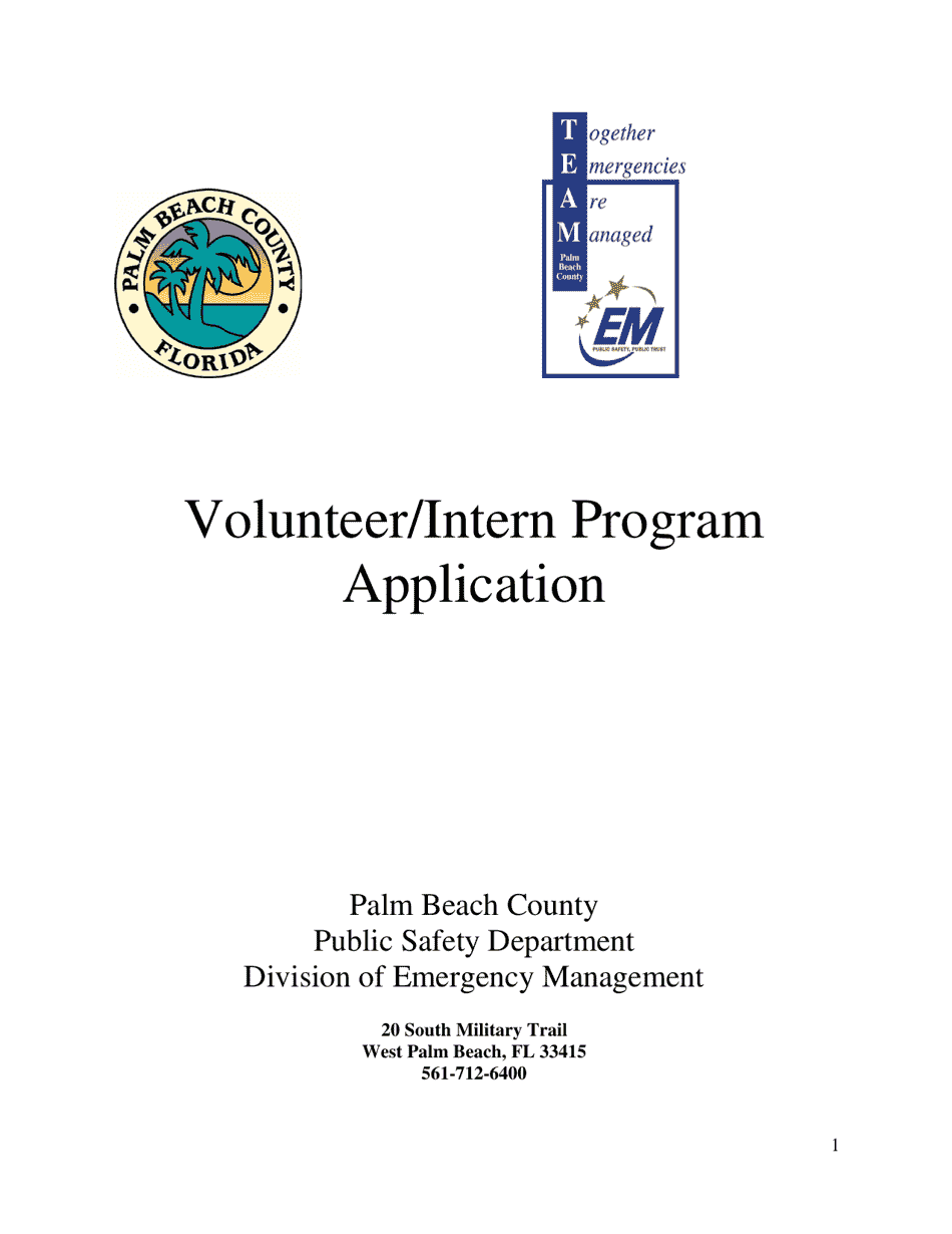 Volunteer / Intern Program Application - Palm Beach County, Florida, Page 1