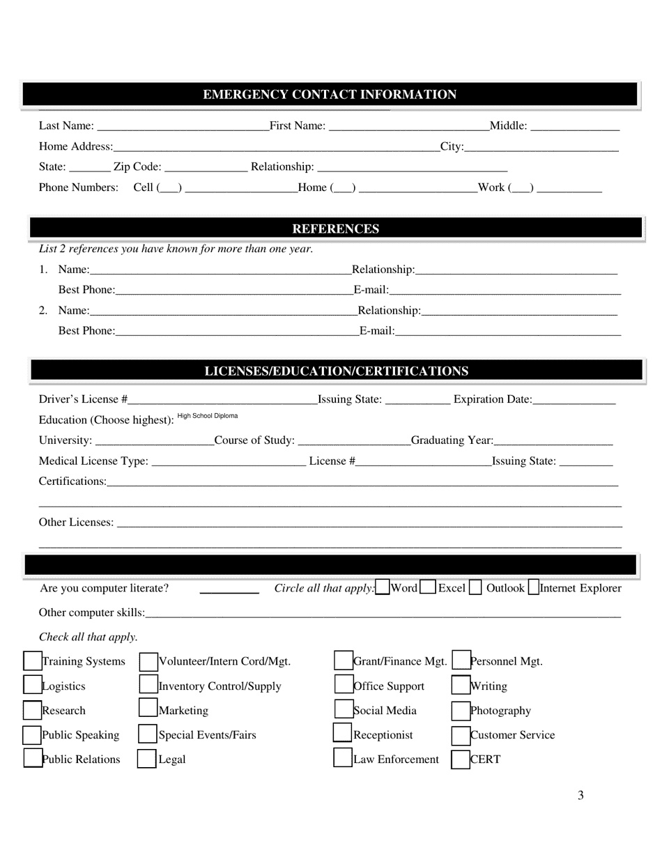 Volunteer / Intern Program Application - Palm Beach County, Florida, Page 3