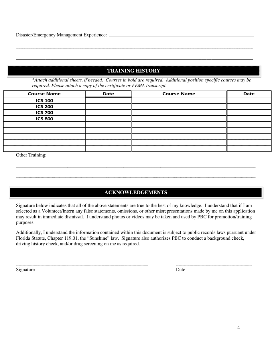 Volunteer / Intern Program Application - Palm Beach County, Florida, Page 4