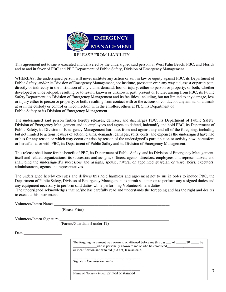 Volunteer / Intern Program Application - Palm Beach County, Florida, Page 7