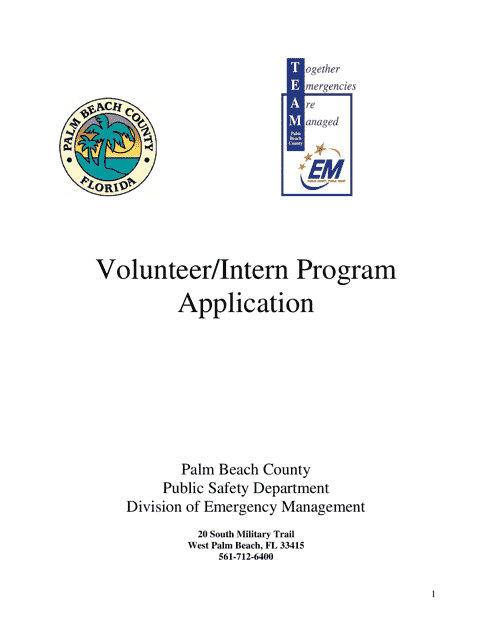 Volunteer / Intern Program Application - Palm Beach County, Florida Download Pdf