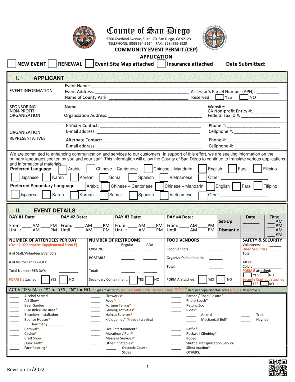 Community Event Permit (Cep) Application - County of San Diego, California, Page 3