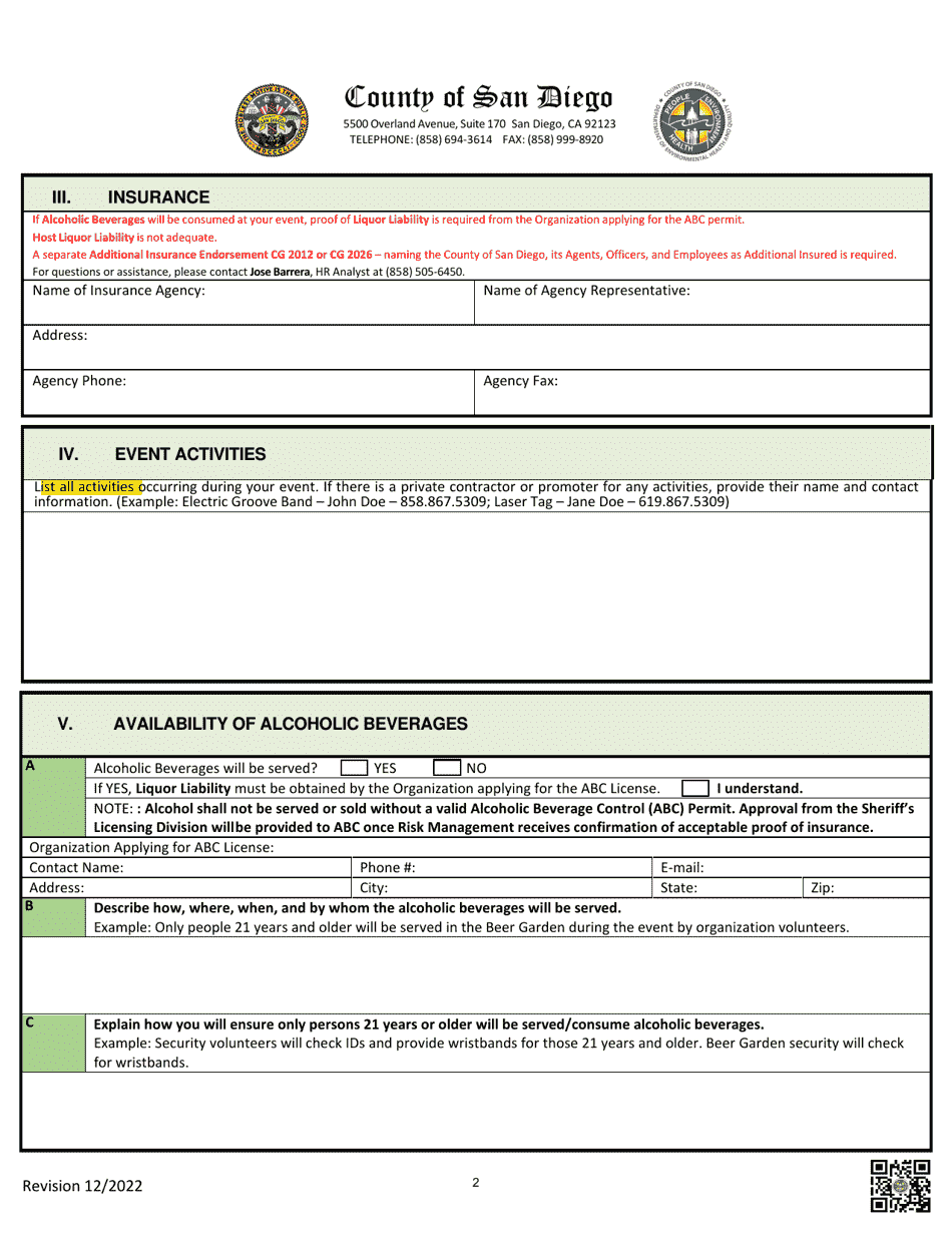Community Event Permit (Cep) Application - County of San Diego, California, Page 4