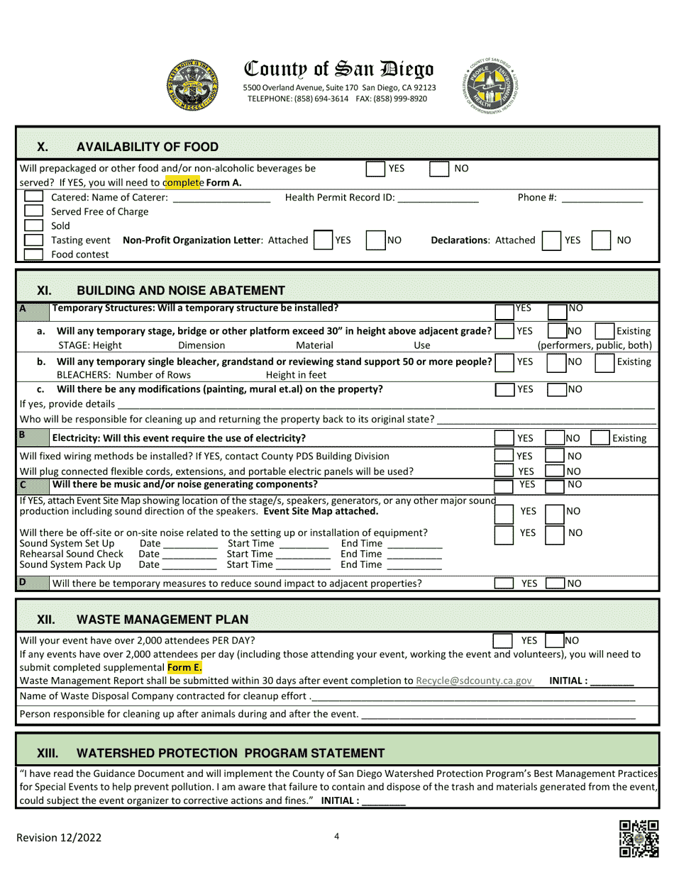 Community Event Permit (Cep) Application - County of San Diego, California, Page 6
