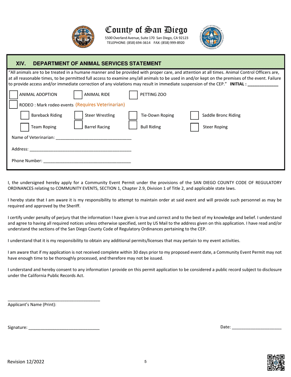 Community Event Permit (Cep) Application - County of San Diego, California, Page 7