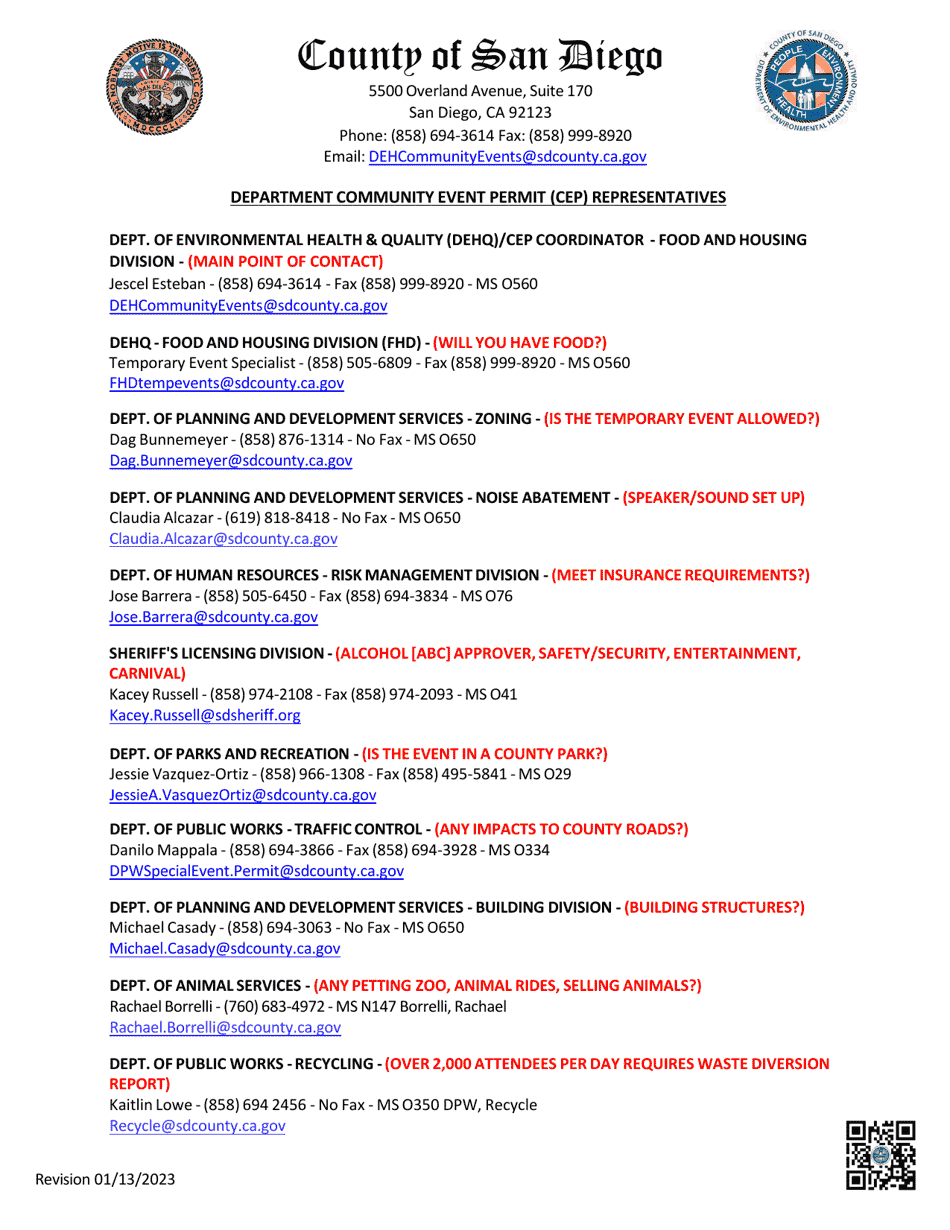 Community Event Permit (Cep) Application - County of San Diego, California, Page 8