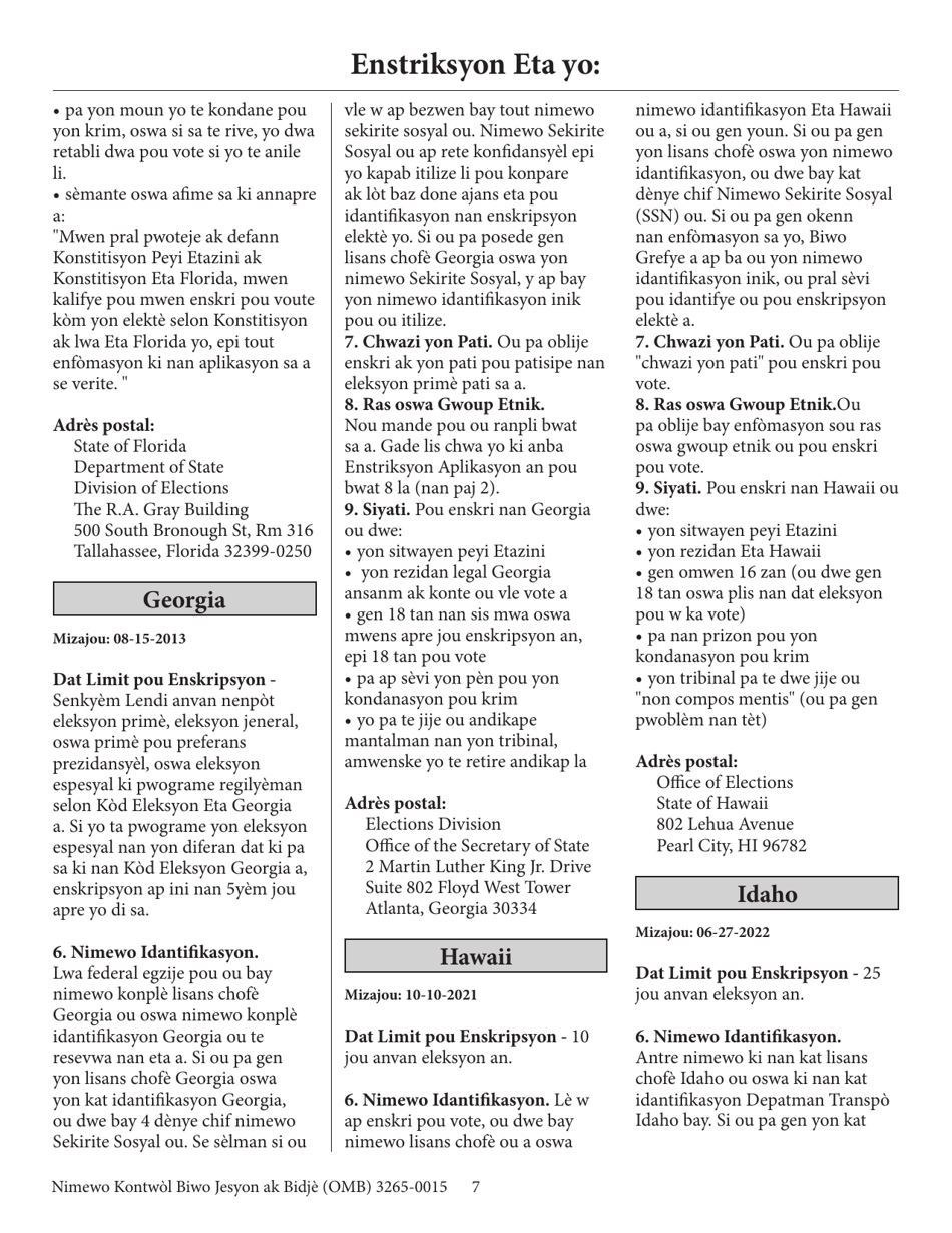 National Mail Voter Registration Form (English / Haitian Creole), Page 12