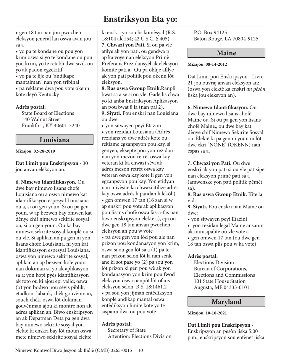 National Mail Voter Registration Form (English / Haitian Creole), Page 15