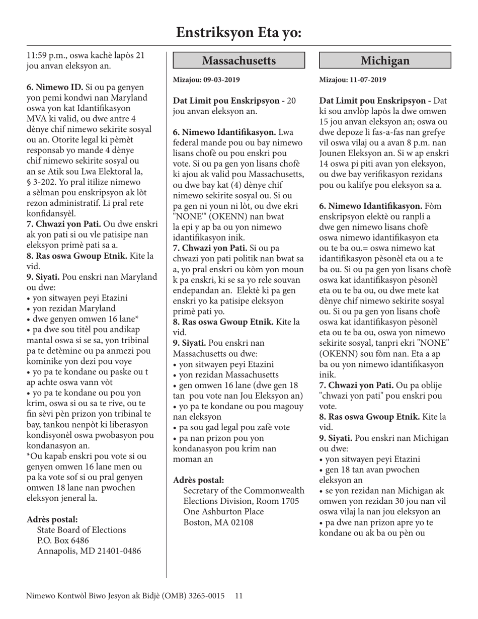 National Mail Voter Registration Form (English / Haitian Creole), Page 16