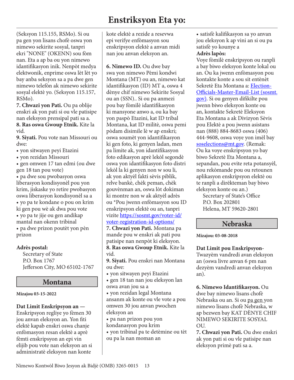 National Mail Voter Registration Form (English / Haitian Creole), Page 18
