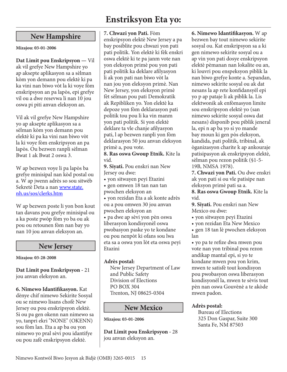 National Mail Voter Registration Form (English / Haitian Creole), Page 20