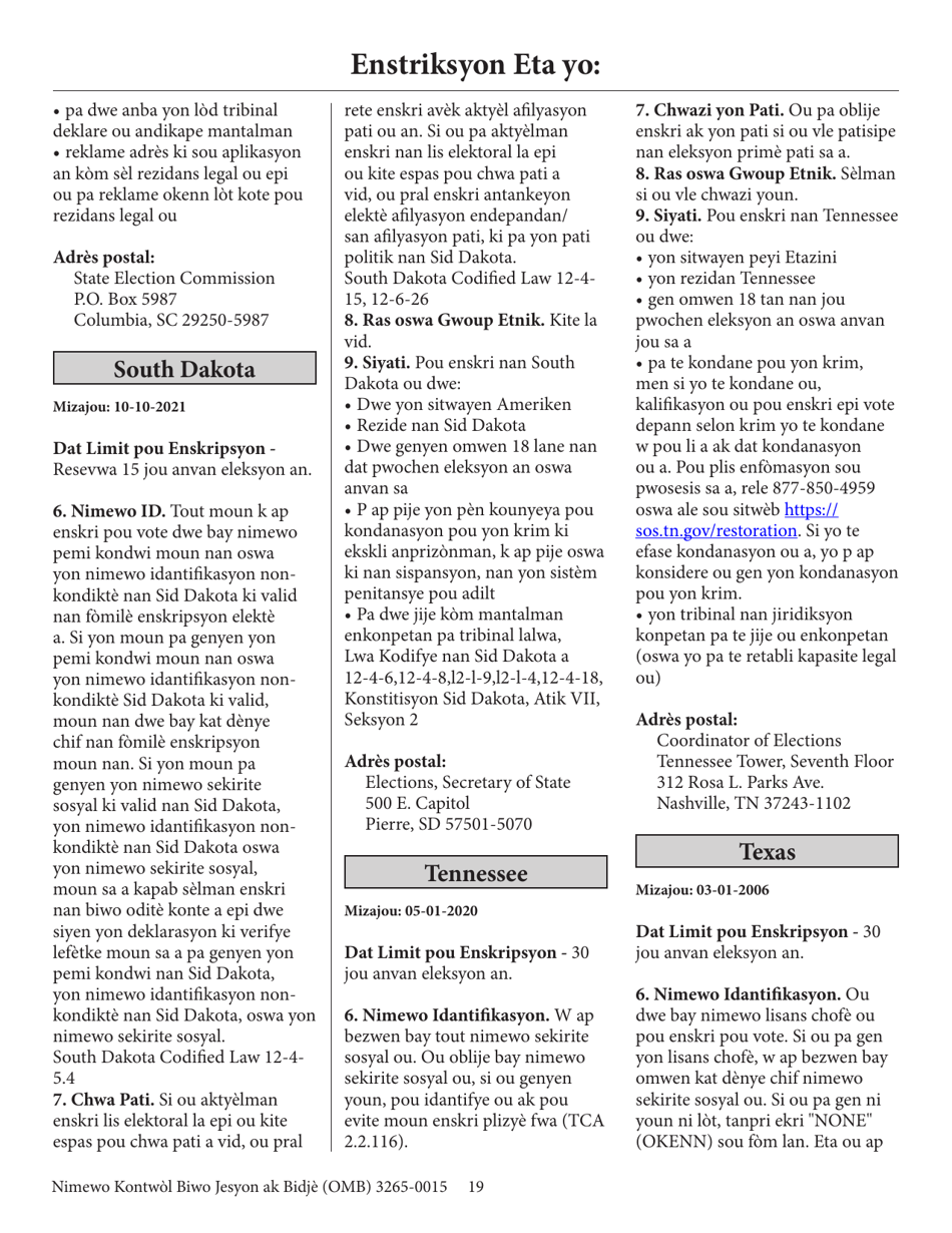 National Mail Voter Registration Form (English / Haitian Creole), Page 24