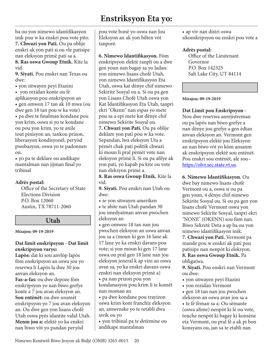 National Mail Voter Registration Form (English / Haitian Creole), Page 25