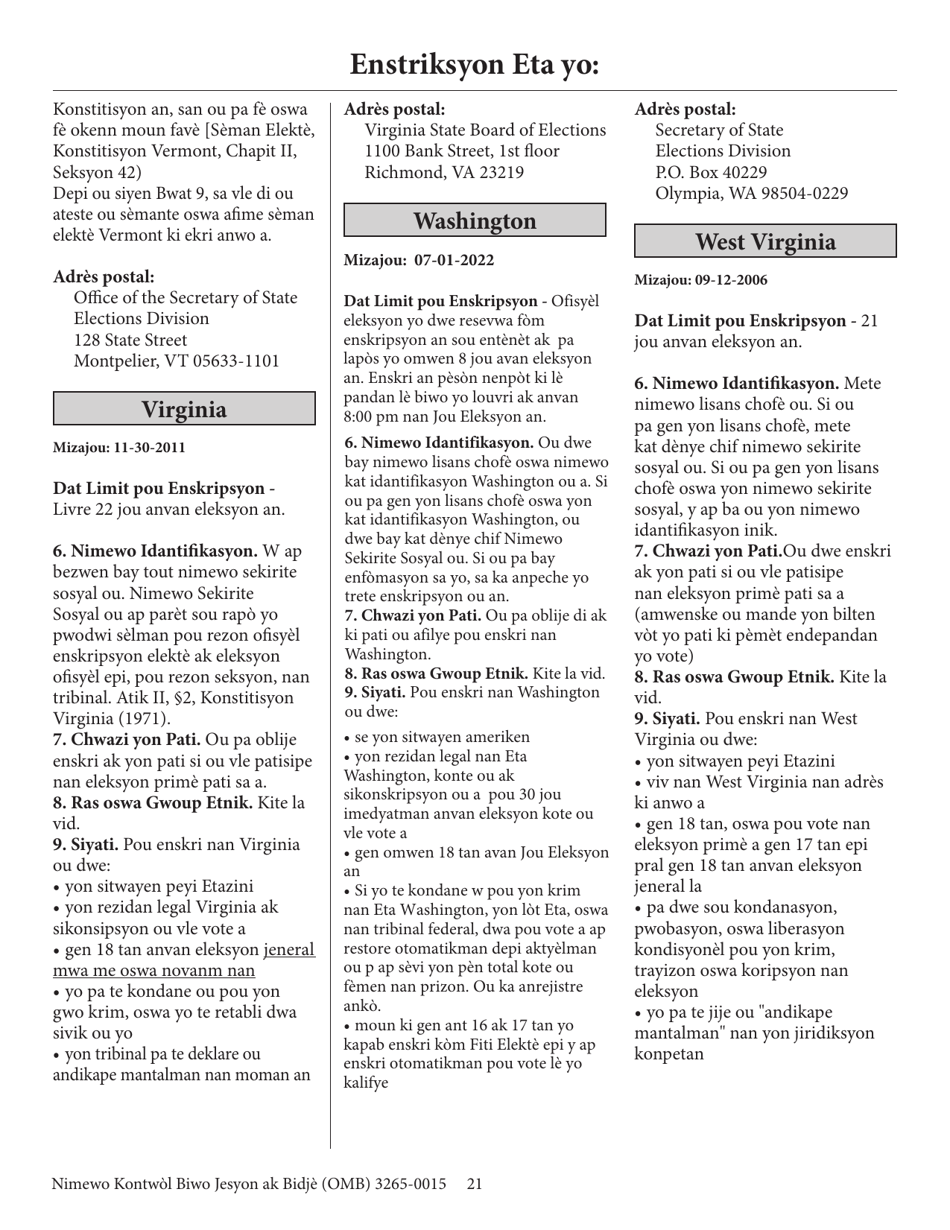 National Mail Voter Registration Form (English / Haitian Creole), Page 26