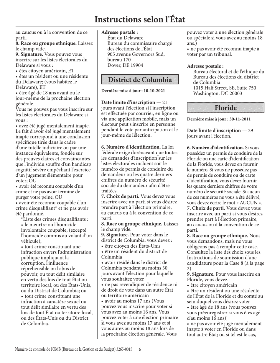 National Mail Voter Registration Form (English / French), Page 11