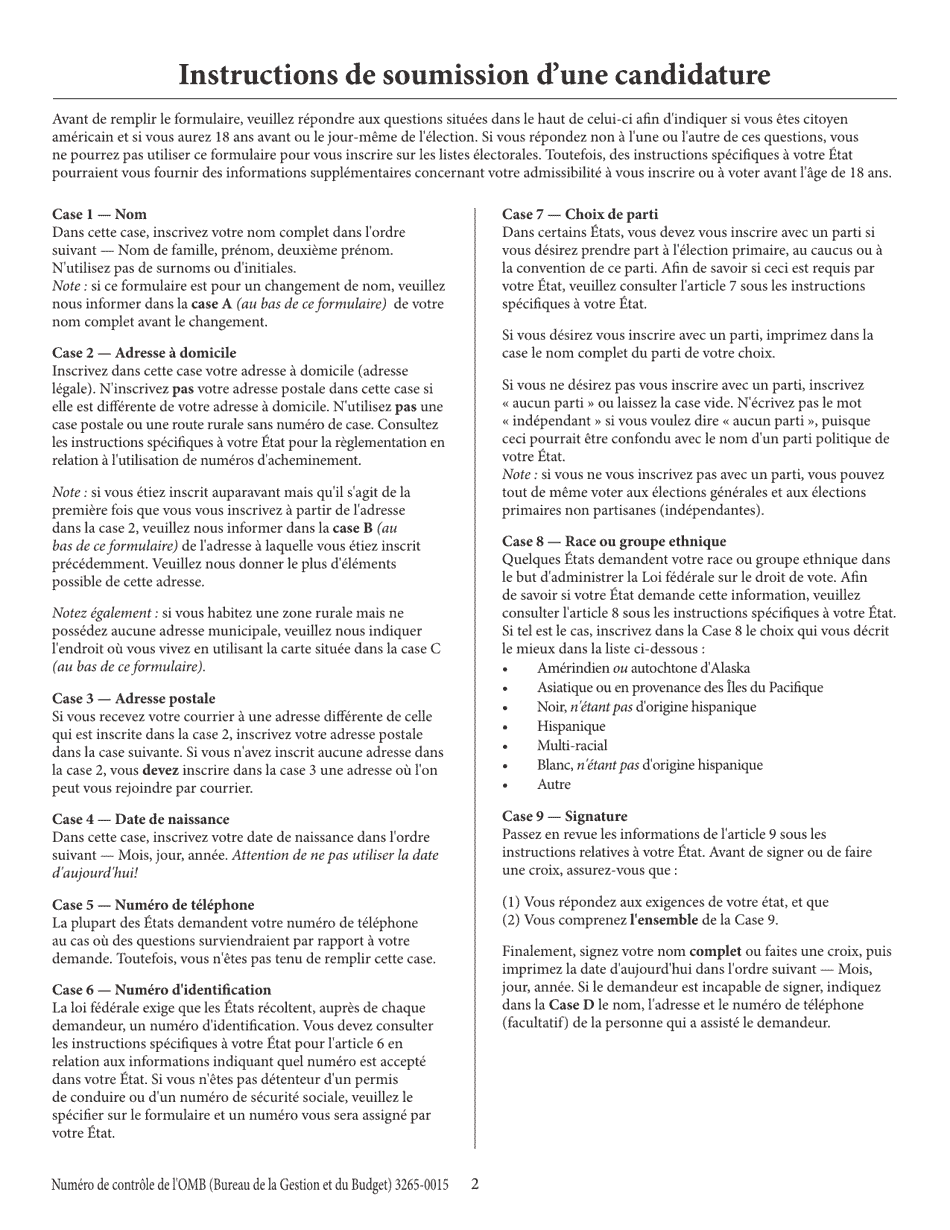 National Mail Voter Registration Form (English / French), Page 3